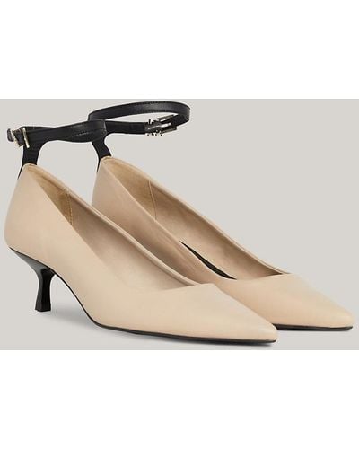 Tommy Hilfiger Leather Pointed Toe Kitten Heels - Natural