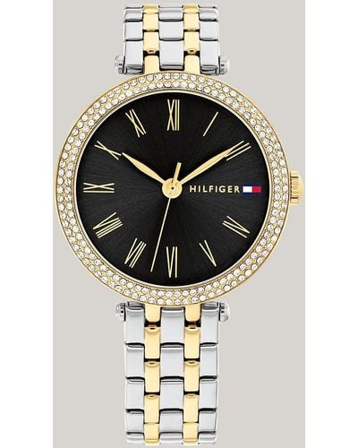 Tommy Hilfiger Charcoal Grey Two-tone Crystal-embellished Watch - Metallic