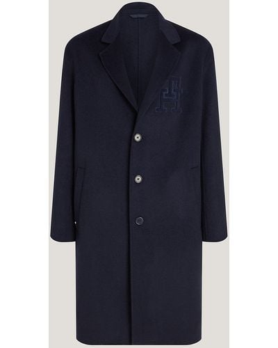Tommy Hilfiger Oversized Th Monogram Single Breasted Wool Coat - Blue