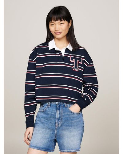 Tommy Hilfiger Letterman Stripe Relaxed Fit Rugby Polo - Blue