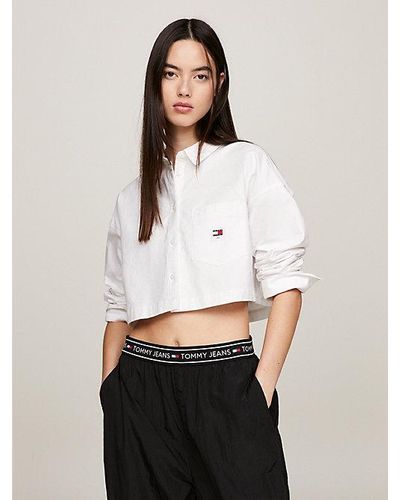 Tommy Hilfiger Camisa de corte cropped con parche de Tommy - Blanco