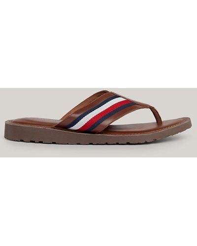 Tommy Hilfiger Signature Tape Strap Leather Sandals - Brown