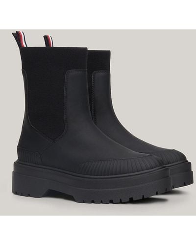 Tommy Hilfiger Rubberised Cleat Temperature Regulating Chelsea Boots - Black