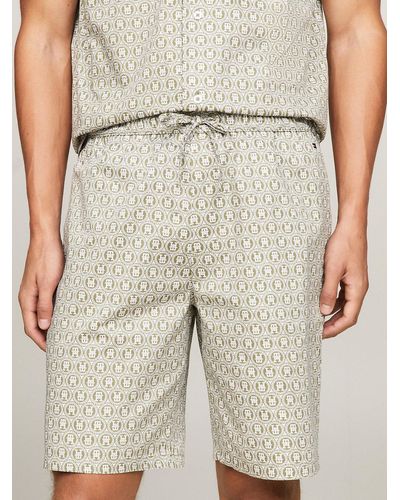 Tommy Hilfiger Th Monogram Stamp Woven Lounge Shorts - Natural