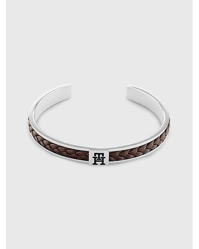 Tommy Hilfiger C-vormige Armband Van Leer En Roestvrij Staal - Naturel