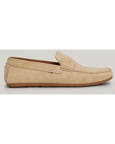 Tommy Hilfiger Suede Cleat Flag Driver Shoes - Natural