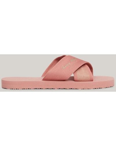 Tommy Hilfiger Cross Strap Logo Beach Sandals - Pink