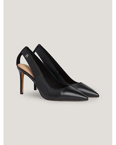 Tommy Hilfiger Leder-Slingback-Pumps mit spitzer Zehenpartie - Schwarz