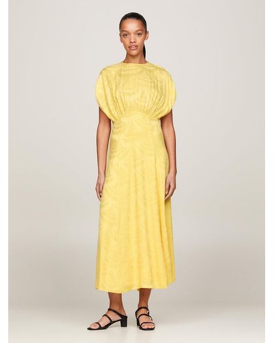 Tommy Hilfiger Scallop Jacquard Fit And Flare Maxi Dress - Yellow