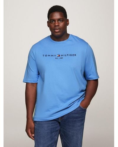 Tommy Hilfiger Logo Print Jersey T-shirt in Blue for Men | Lyst UK
