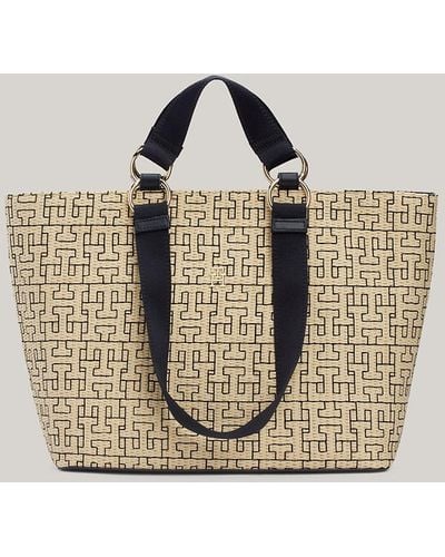 Tommy Hilfiger City Monogram Small Straw Tote - Natural