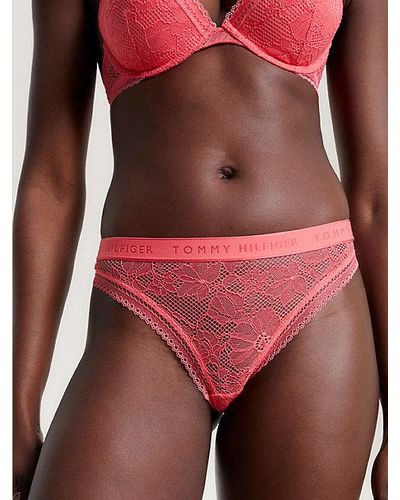 Tommy Hilfiger String Van Gebloemd Kant Met Logo - Rood