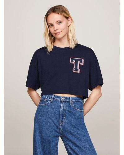 Tommy Hilfiger Letterman Graphic Cropped T-shirt - Blue