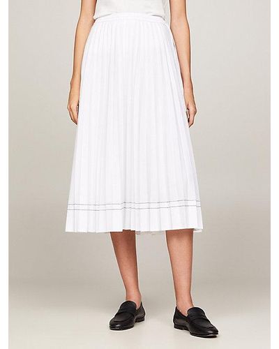 Tommy Hilfiger Falda midi plisada de corte evasé - Blanco