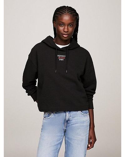 Tommy Hilfiger Essential Cropped Relaxed Hoodie - Zwart