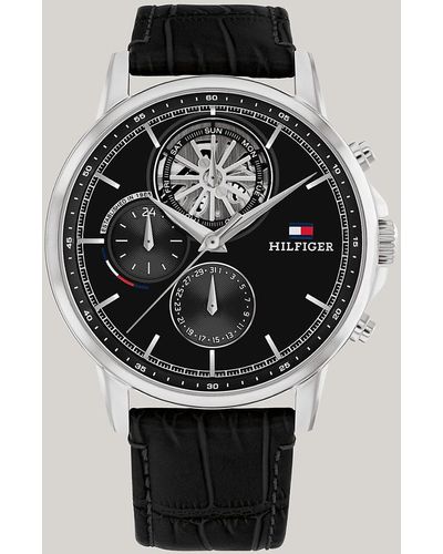 Tommy Hilfiger Black Dial Stainless Steel Leather Strap Watch