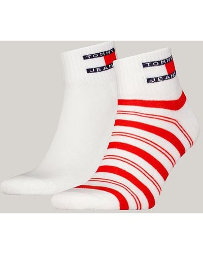 Tommy Hilfiger 2-pack Stripe Logo Ankle Socks - Red