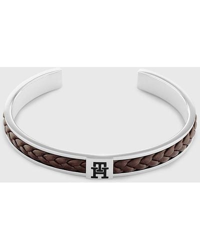 Tommy Hilfiger Braided Leather And Stainless Steel Bangle - Natural