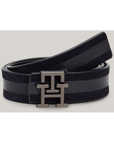 Tommy Hilfiger Th Monogram Buckle Tonal Leather Belt - Black