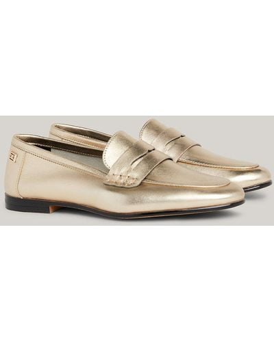 Tommy Hilfiger Essential Metallic Leather Loafers - Natural