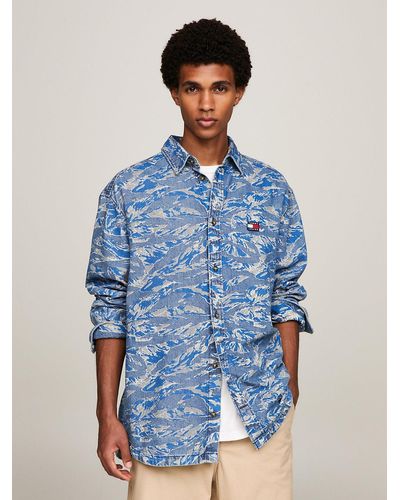 Tommy Hilfiger Tiger Camo Print Oversized Denim Shirt - Blue