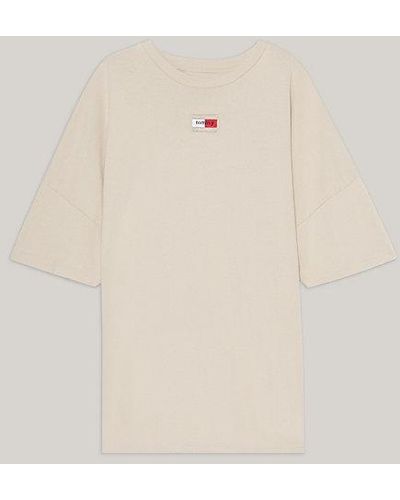 Tommy Hilfiger Essential Uniseks Oversized T-shirt - Naturel