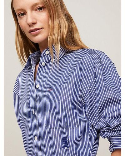 Tommy Hilfiger Crest Hemdkleid mit Baseball-Streifen - Blau
