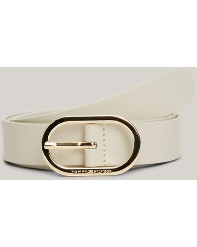 Tommy Hilfiger Chic Oval Buckle Leather Belt - Natural