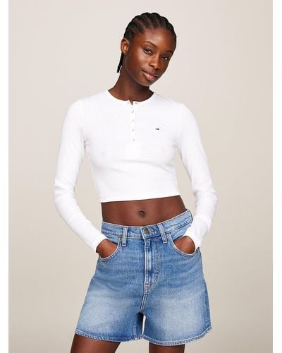 Tommy Hilfiger Ribbed Cropped Long Sleeve T-shirt - White