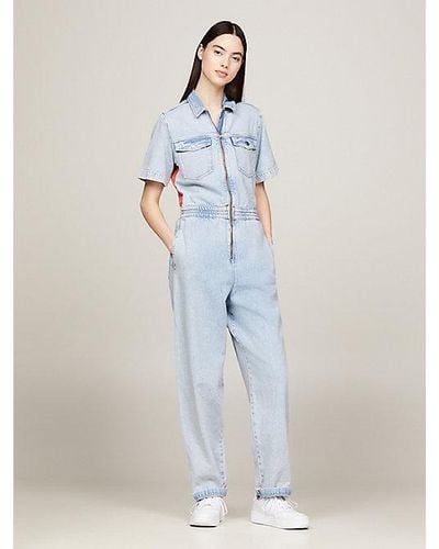 Tommy Hilfiger Archive Denim Jumpsuit Met Rits - Blauw