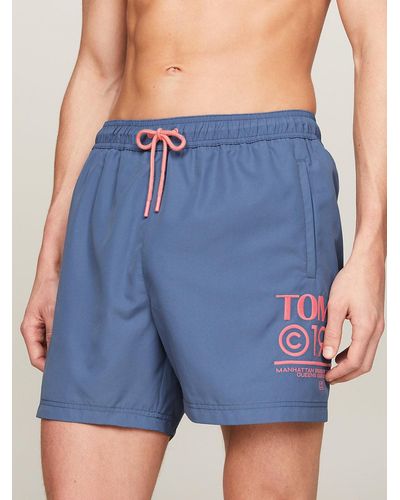 Tommy Hilfiger Short de bain slim mi-long à logo - Bleu