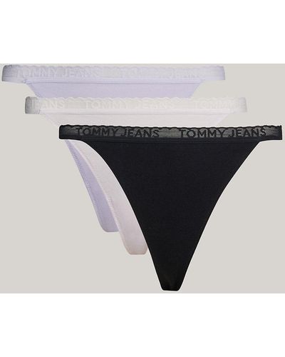 Tommy Hilfiger 3-pack Repeat Logo Lace Tanga Thongs - Blue