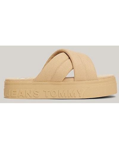 Tommy Hilfiger Flatform-Sandale mit geprägtem Logo - Natur