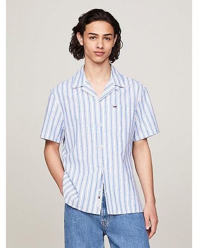 Tommy Hilfiger Gestreept Overhemd Met Cubaanse Kraag - Wit