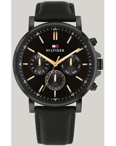 Tommy Hilfiger Black Ionic-plated Leather Strap Watch