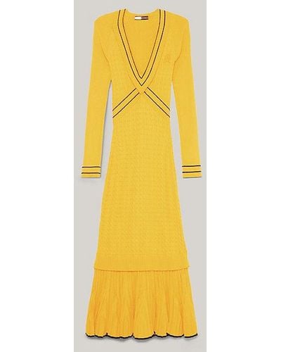 Tommy Hilfiger Crest Sweatshirt-Kleid mit Zopfmuster - Gelb