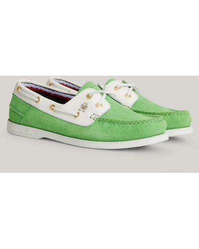 Tommy Hilfiger Leather Monogram Lace-up Boat Shoes - Green