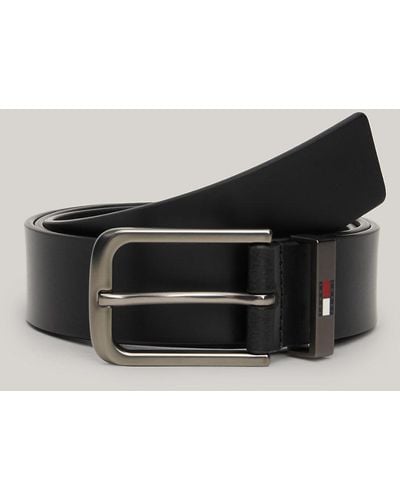 Tommy Hilfiger Logo Rounded Buckle Leather Belt - Black