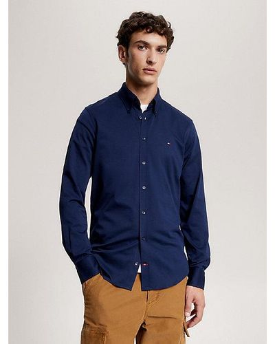 Tommy Hilfiger Slim Fit Jersey Overhemd Met Vlag - Blauw