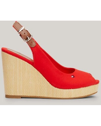 Tommy Hilfiger Iconic Slingback High Wedge Sandals - Red