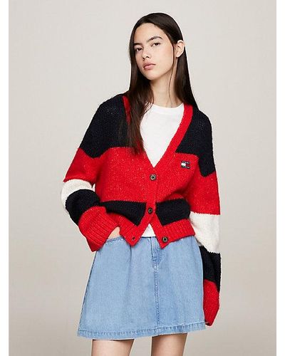 Tommy Hilfiger Cropped Fit Cardigan in Color Block - Rot