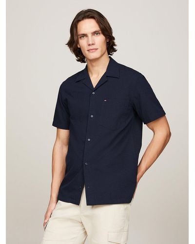 Tommy Hilfiger Seersucker Regular Fit Short Sleeve Shirt - Blue