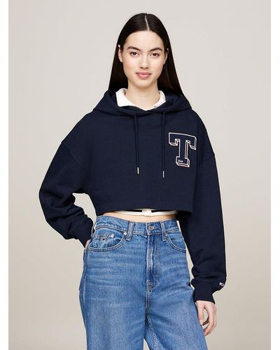 Tommy Hilfiger Cropped Letterman Hoody - Blue