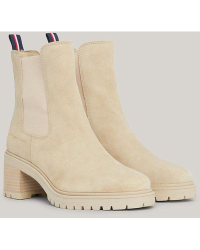 Tommy Hilfiger Essential Mid Heel Cleat Suede Boots - Natural