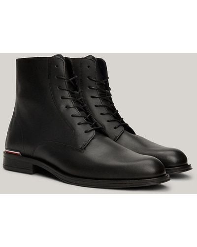Tommy Hilfiger Leather Lace-up Mid Boots - Black