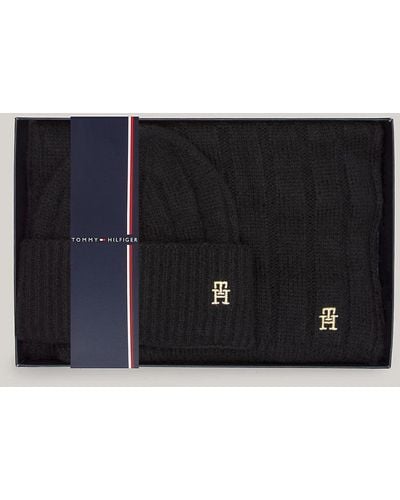 Tommy Hilfiger Th Monogram Beanie And Scarf Gift Set - Black