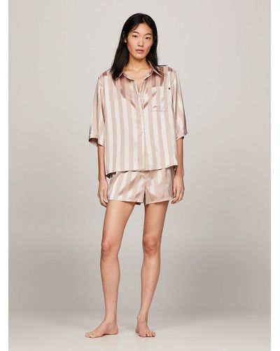Tommy Hilfiger Global Stripe Matte And Shine Short Pyjama Set - Natural