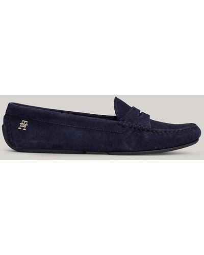 Tommy Hilfiger Th Monogram Plaque Leather Loafers - Blue