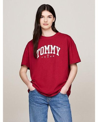 Tommy Hilfiger Varsity Oversized Fit T-Shirt mit Logo - Rot