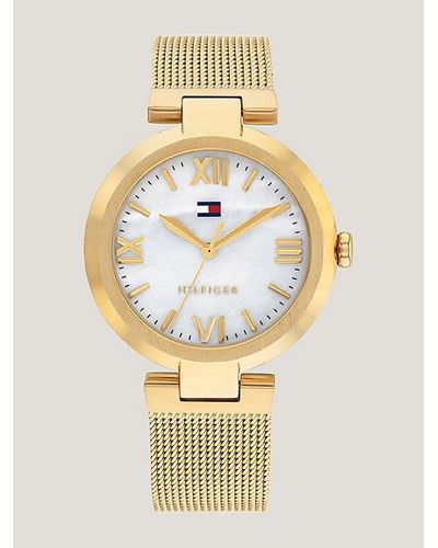 Tommy Hilfiger Vergoldete Uhr mit Mesh-Armband - Mettallic
